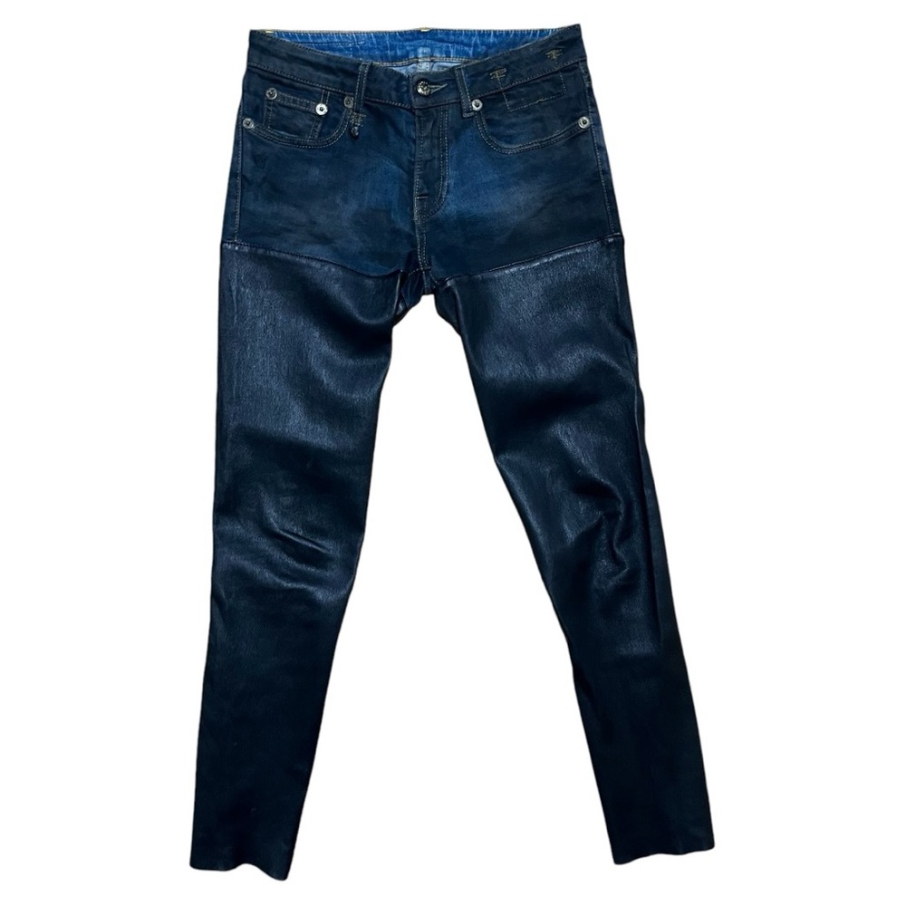 R13 Skinny Denim/Leather Stretch Chaps Jeans Sz 25